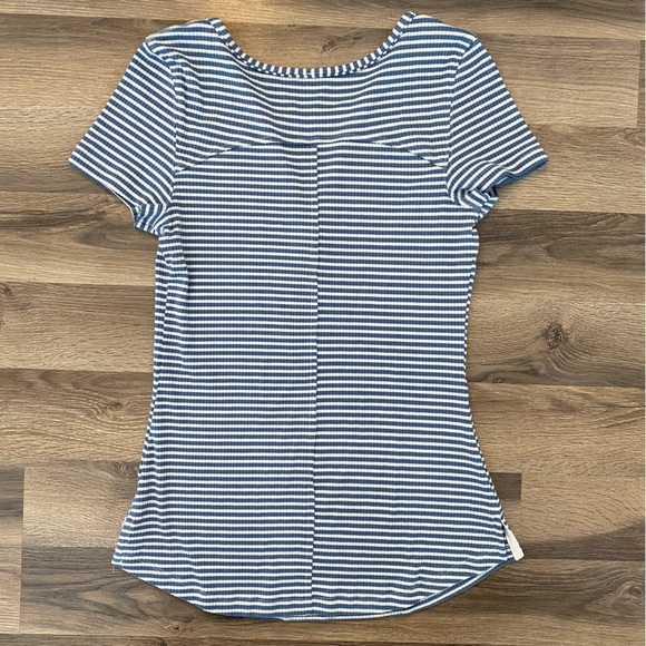 Free People Blue/White Striped Cut Out T Shirt - Picture 2 of 4